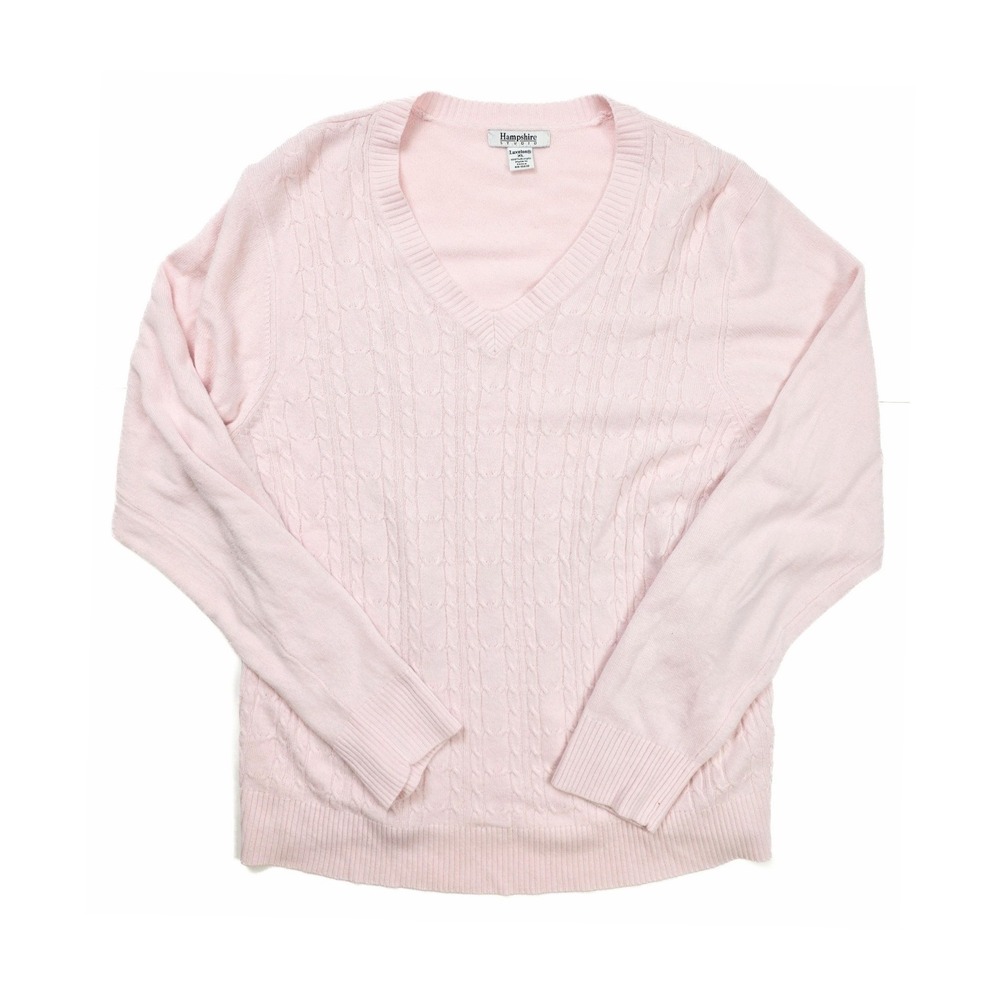 Hampshire Studio Womens XL Pink Cable Knit V-Neck Luxelon Acrylic Sweater
